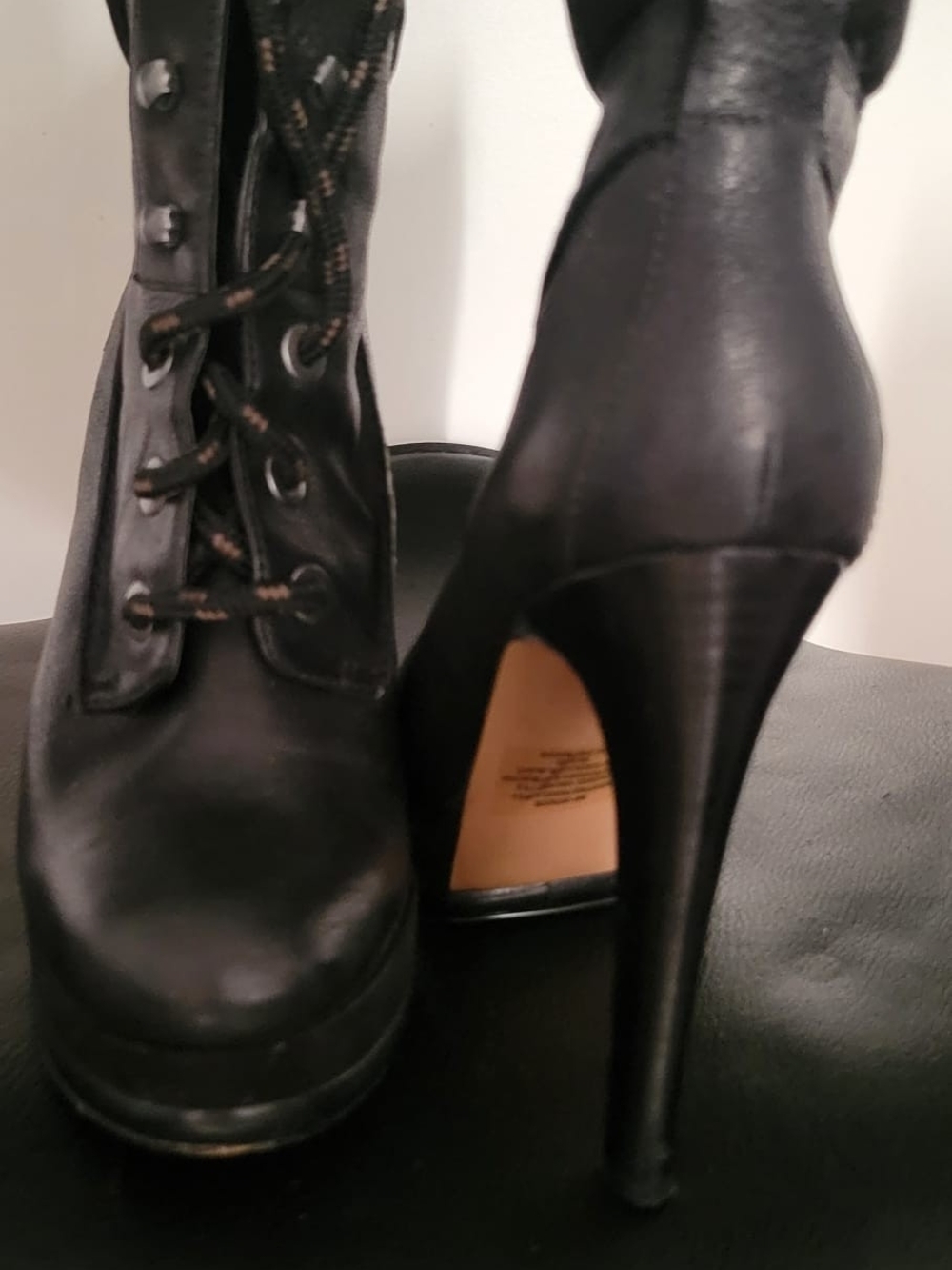 Nine West Black Lace-Up High Heel Boots